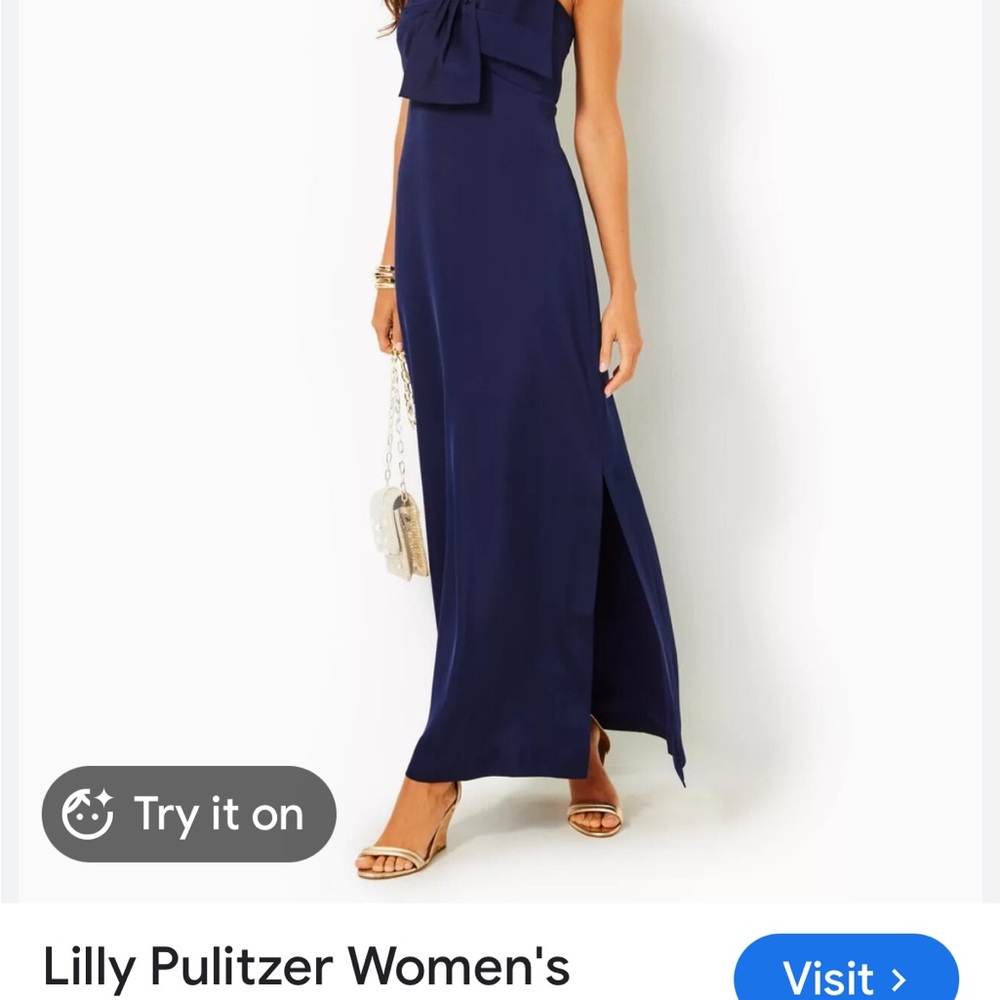 Lilly Pulitzer Carlynn Strapless Navy Maxi Dress with Bow Detail - never worn